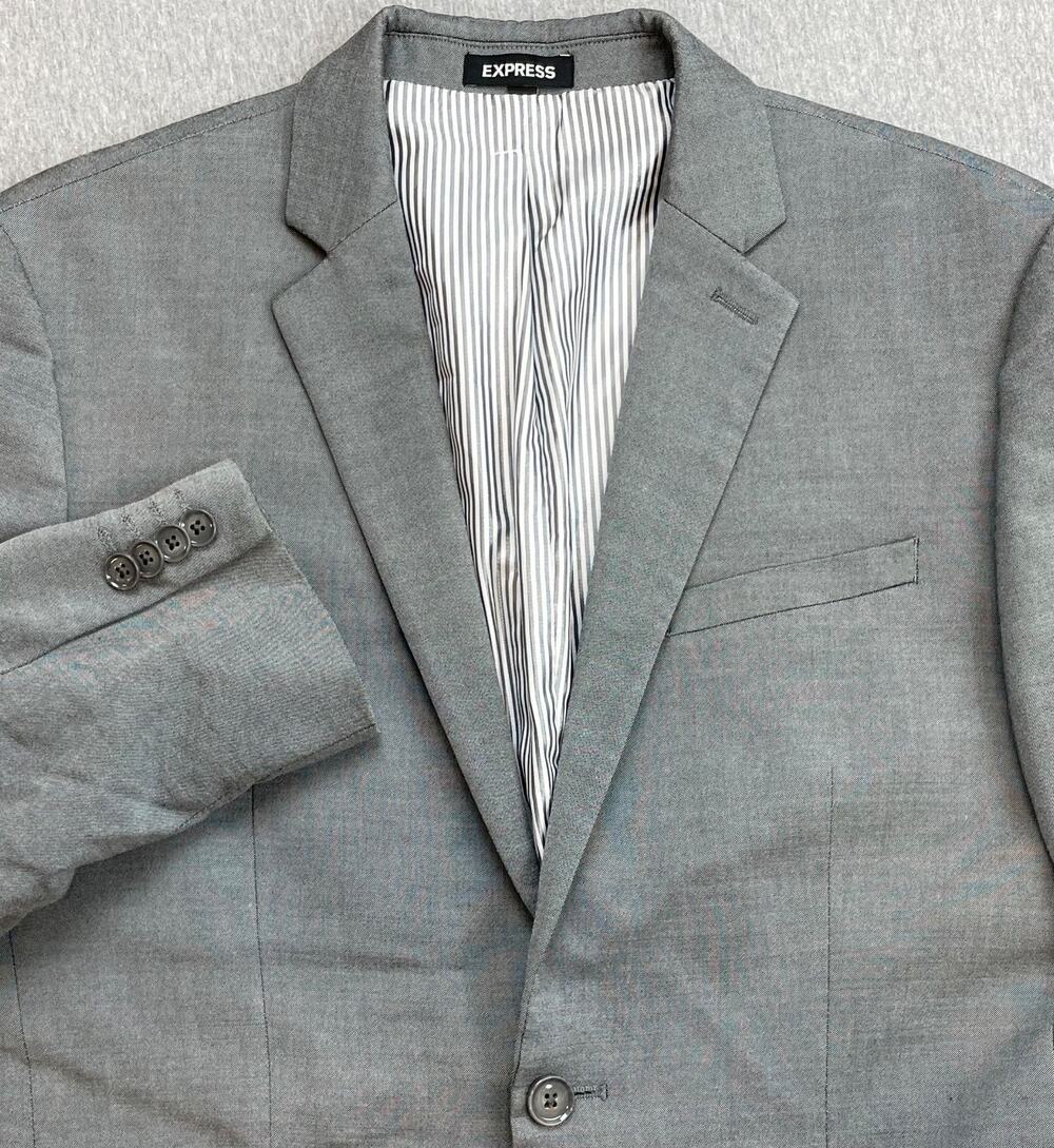 Express Blazer Mens 38R Gray Wool Blend Stretch Slim 2-Button Single Breast